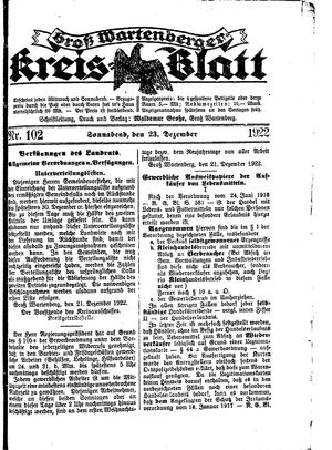 Groß-Wartenberger Kreisblatt vom 23.12.1922
