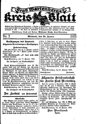 Groß-Wartenberger Kreisblatt vom 24.01.1923