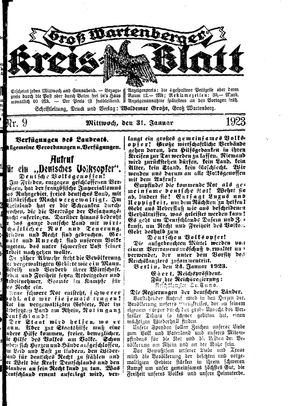 Groß-Wartenberger Kreisblatt vom 31.01.1923