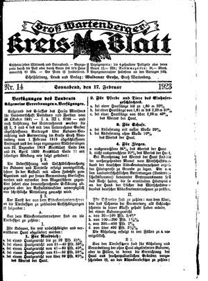 Groß-Wartenberger Kreisblatt vom 17.02.1923