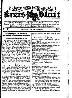 Groß-Wartenberger Kreisblatt vom 21.02.1923