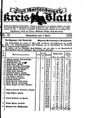 Groß-Wartenberger Kreisblatt vom 07.04.1923
