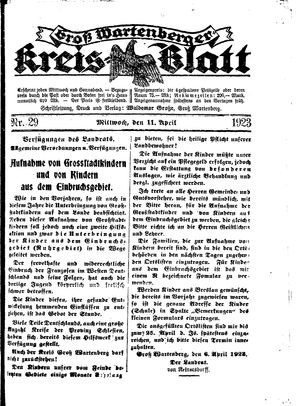 Groß-Wartenberger Kreisblatt vom 11.04.1923