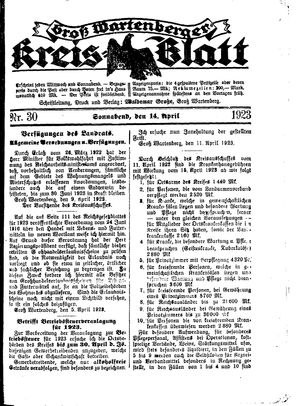 Groß-Wartenberger Kreisblatt vom 14.04.1923