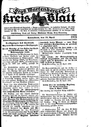 Groß-Wartenberger Kreisblatt vom 28.04.1923