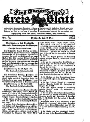 Groß-Wartenberger Kreisblatt vom 02.05.1923
