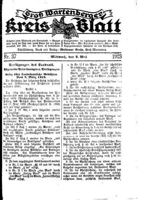 Groß-Wartenberger Kreisblatt on May 9, 1923