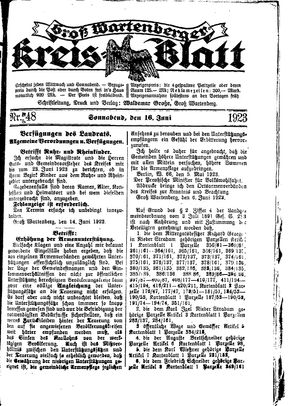 Groß-Wartenberger Kreisblatt vom 16.06.1923