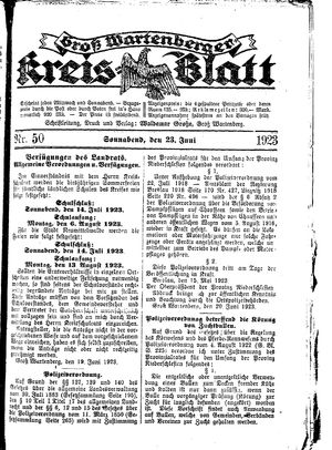 Groß-Wartenberger Kreisblatt vom 23.06.1923