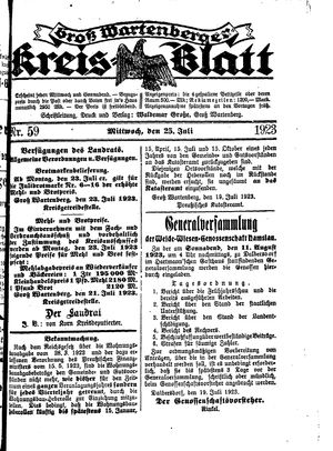 Groß-Wartenberger Kreisblatt vom 25.07.1923