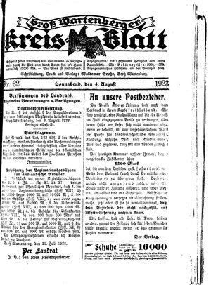Groß-Wartenberger Kreisblatt on Aug 4, 1923