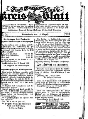 Groß-Wartenberger Kreisblatt vom 11.08.1923