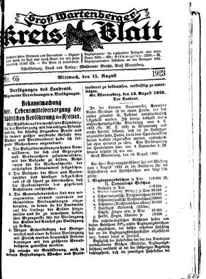 Groß-Wartenberger Kreisblatt vom 15.08.1923
