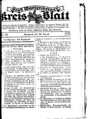 Groß-Wartenberger Kreisblatt vom 29.08.1923