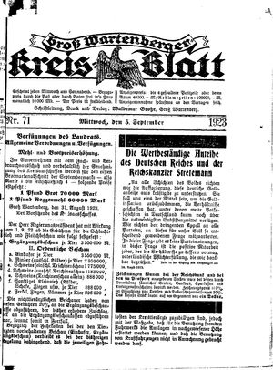 Groß-Wartenberger Kreisblatt vom 05.09.1923