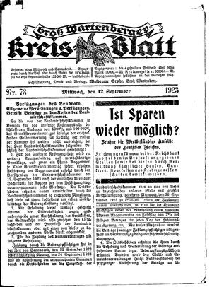 Groß-Wartenberger Kreisblatt vom 12.09.1923