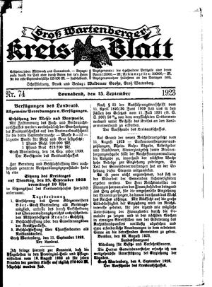 Groß-Wartenberger Kreisblatt vom 15.09.1923