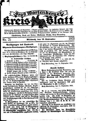 Groß-Wartenberger Kreisblatt vom 19.09.1923