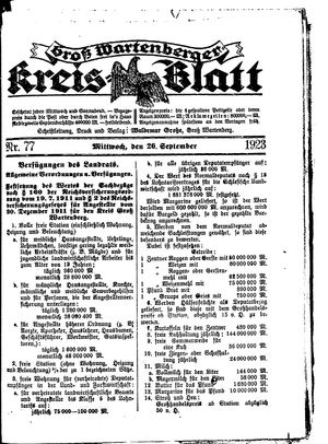 Groß-Wartenberger Kreisblatt vom 26.09.1923