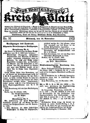 Groß-Wartenberger Kreisblatt vom 14.11.1923