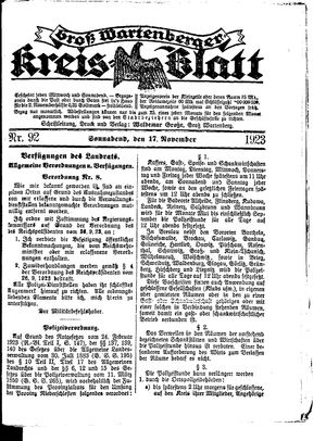 Groß-Wartenberger Kreisblatt vom 17.11.1923