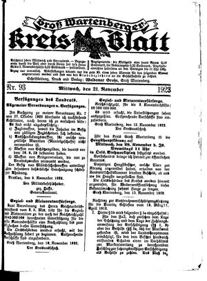 Groß-Wartenberger Kreisblatt vom 21.11.1923