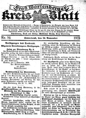 Groß-Wartenberger Kreisblatt on Nov 24, 1923