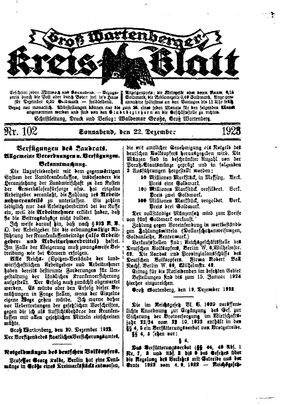 Groß-Wartenberger Kreisblatt vom 22.12.1923