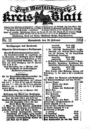 Groß-Wartenberger Kreisblatt vom 16.02.1924