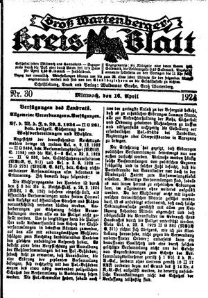 Groß-Wartenberger Kreisblatt on Apr 16, 1924