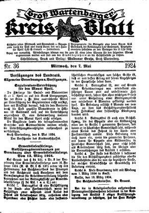 Groß-Wartenberger Kreisblatt on May 7, 1924