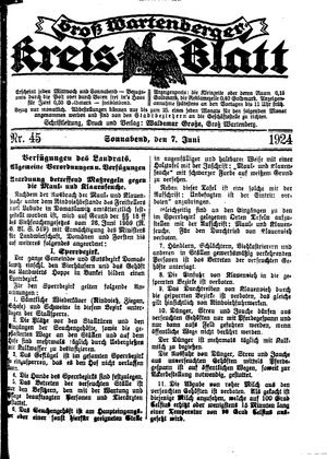 Groß-Wartenberger Kreisblatt vom 07.06.1924