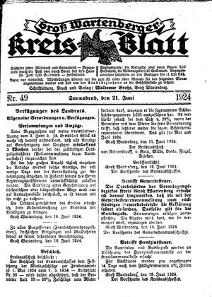 Groß-Wartenberger Kreisblatt on Jun 21, 1924