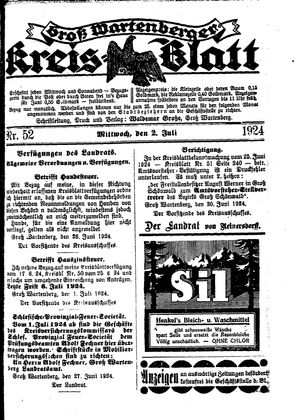 Groß-Wartenberger Kreisblatt vom 02.07.1924