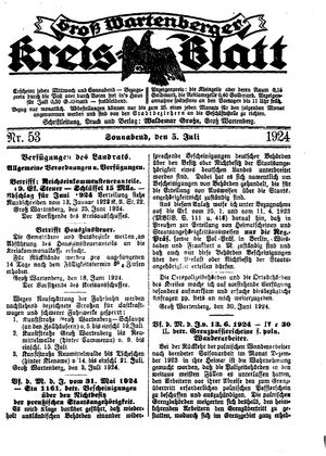 Groß-Wartenberger Kreisblatt vom 05.07.1924