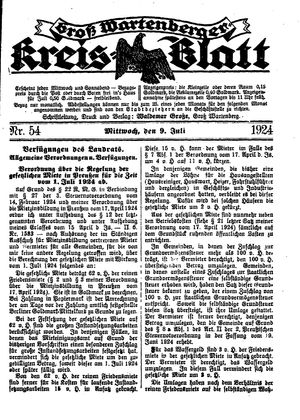 Groß-Wartenberger Kreisblatt vom 09.07.1924