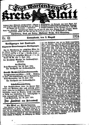 Groß-Wartenberger Kreisblatt on Aug 2, 1924
