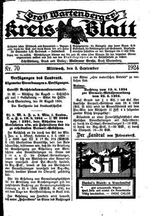Groß-Wartenberger Kreisblatt on Sep 3, 1924