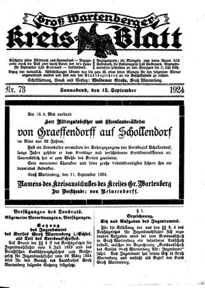 Groß-Wartenberger Kreisblatt vom 13.09.1924