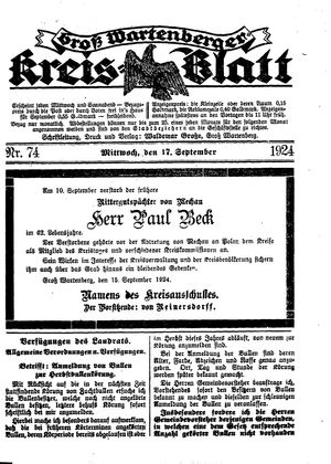 Groß-Wartenberger Kreisblatt vom 17.09.1924