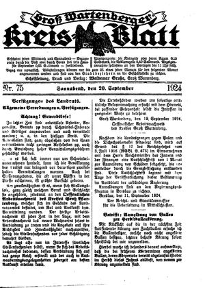 Groß-Wartenberger Kreisblatt on Sep 20, 1924