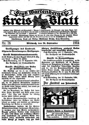 Groß-Wartenberger Kreisblatt vom 24.09.1924
