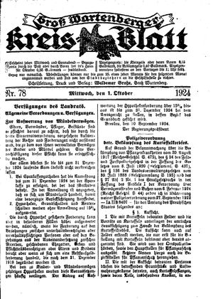 Groß-Wartenberger Kreisblatt vom 01.10.1924
