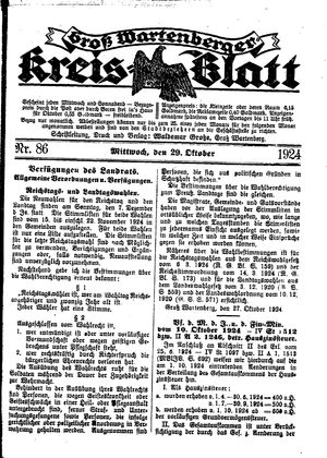 Groß-Wartenberger Kreisblatt vom 29.10.1924