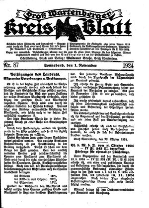 Groß-Wartenberger Kreisblatt vom 01.11.1924