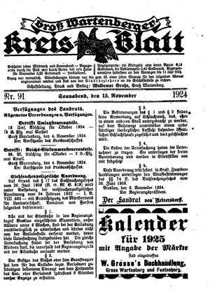 Groß-Wartenberger Kreisblatt vom 15.11.1924