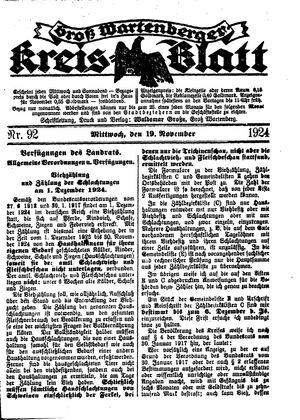 Groß-Wartenberger Kreisblatt vom 19.11.1924