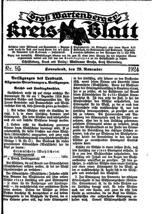 Groß-Wartenberger Kreisblatt vom 29.11.1924
