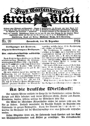 Groß-Wartenberger Kreisblatt vom 13.12.1924