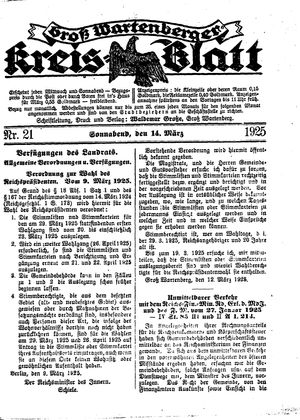 Groß-Wartenberger Kreisblatt vom 14.03.1925